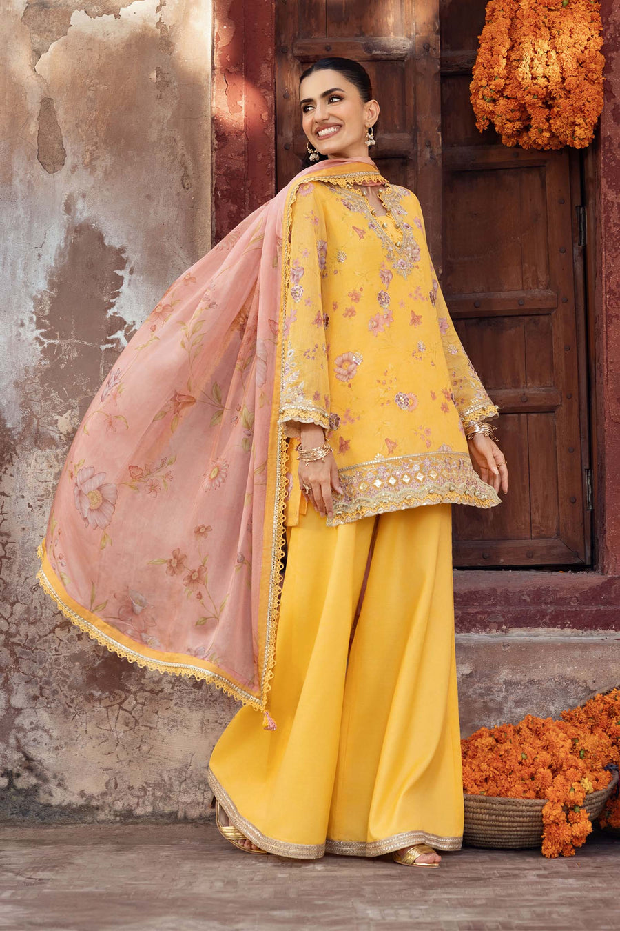 3 Pc Stitched Embroidered Silk Cotton Net Suit