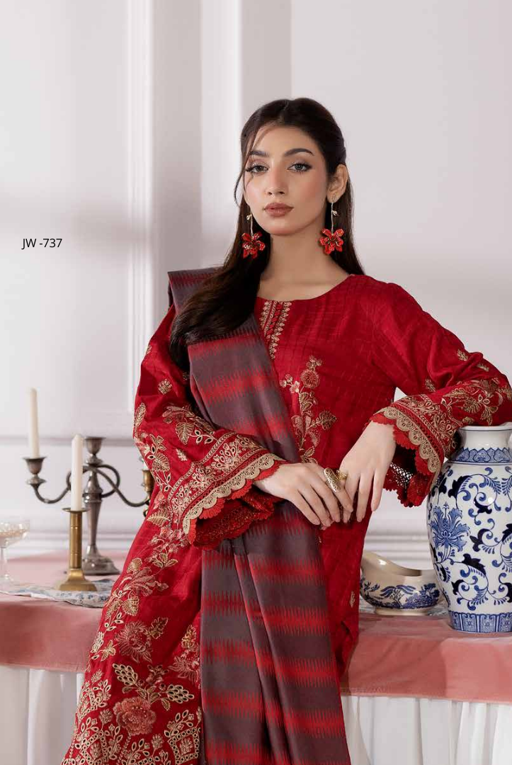 3 Piece Stitched Embroidered Winter Collection with Jacquard Shawl – Ameeli by Johra