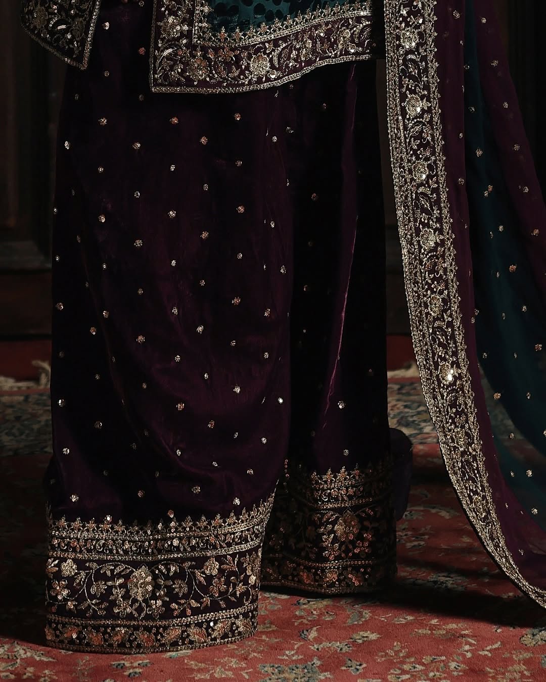 Charizma Signora Vol-II - Stitched Plachi Velvet 3-Pc - Deep Teal (CVT5-09)