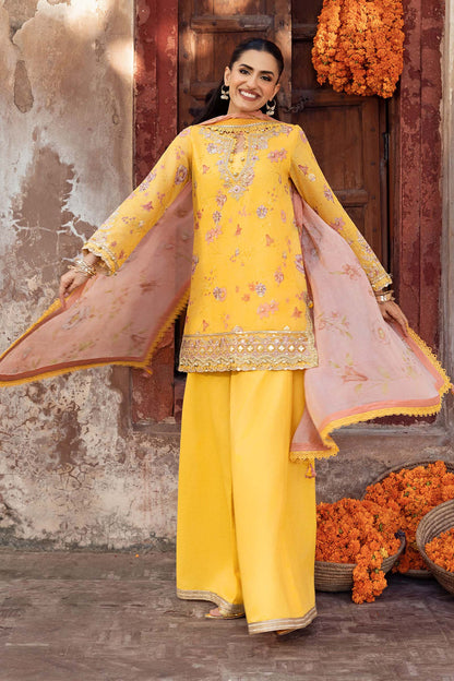 3 Pc Stitched Embroidered Silk Cotton Net Suit