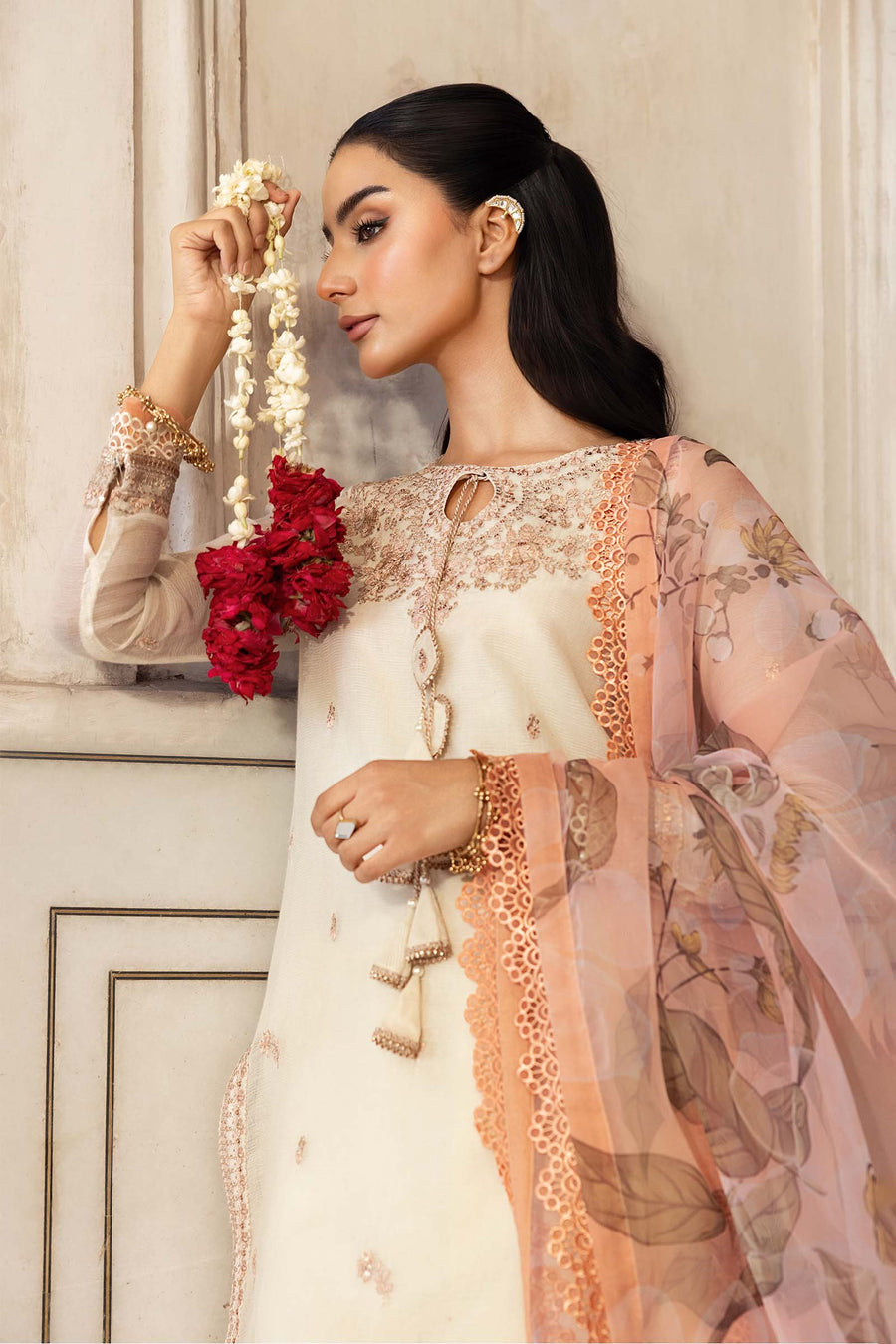 3 Pc Stitched Embroidered Silk Cotton Net Suit