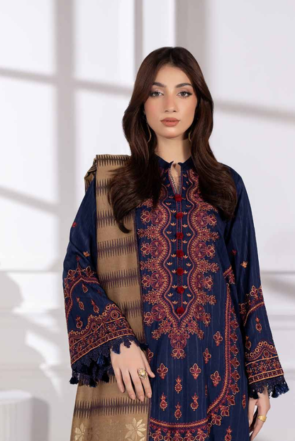 3 Piece Stitched Embroidered Winter Collection with Jacquard Shawl – Ameeli by Johra