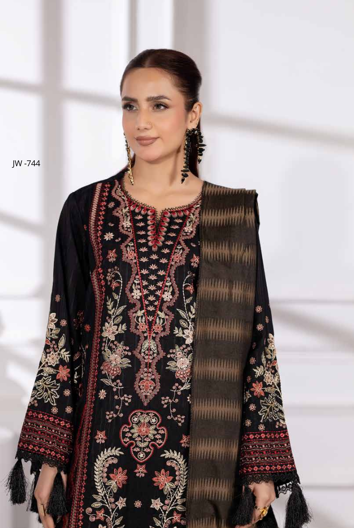 3 Piece Stitched Embroidered Winter Collection with Jacquard Shawl – Ameeli by Johra
