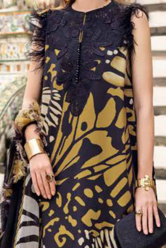 3 Piece Stitched Printed Linen Suit Maria B M Prints Winter Collection MBMP