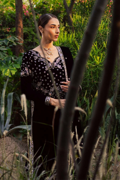 3 Piece Stitched Embroidered Velvet Suit with Shawl | Luxury Wedding Wear MAYA by Nureh