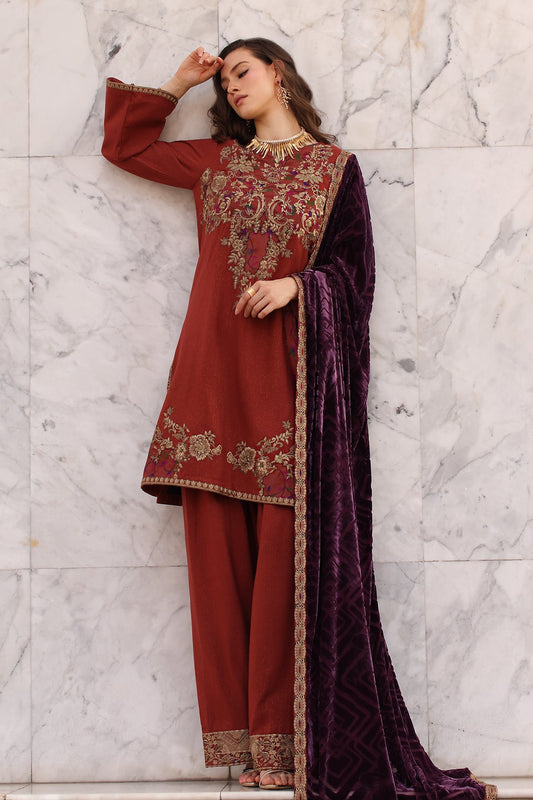 3-pc Stitched Embroidered Dyed Leather Shirt