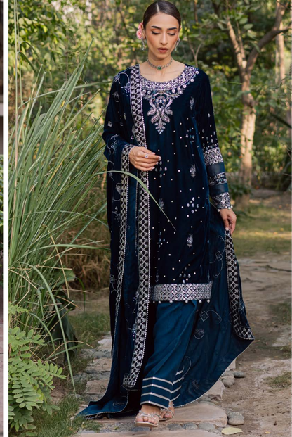 3 Piece Stitched Embroidered Velvet Suit with Shawl | Luxury Wedding Wear MAYA by Nureh