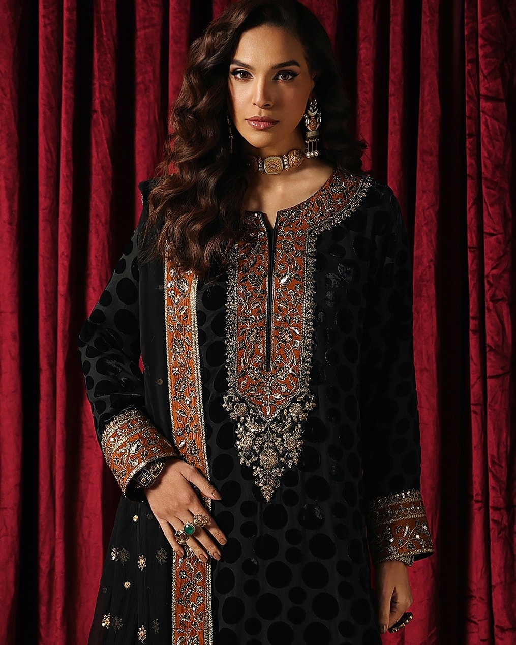 Charizma Signora Vol-II - Stitched Plachi Velvet 3-Pc - Classic Black (CVT5-14)
