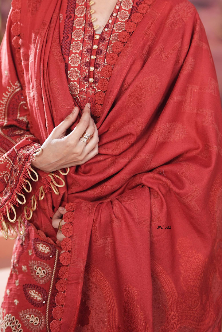 3 Piece Stitched Embroidered Dhanak Suit with Velvet Jacquard Shawl | Vihana by Johra JW