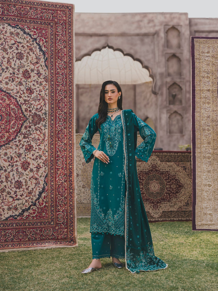 3 PC - Eshaisha Winter '25 - Stitched Neps Karandi - Teal Green