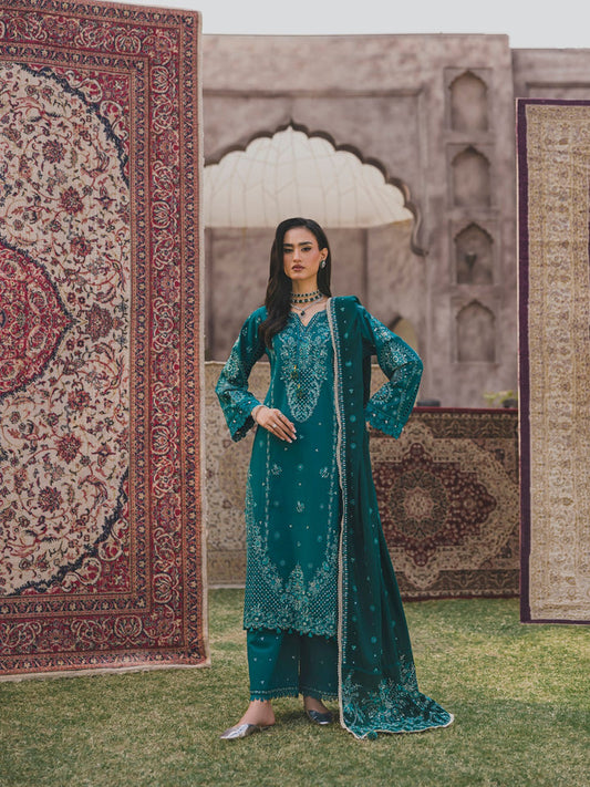 3 PC - Eshaisha Winter '25 - Stitched Neps Karandi - Teal Green