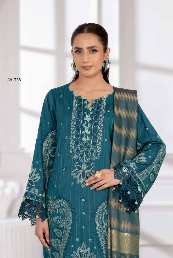 3 Piece Stitched Embroidered Winter Collection with Jacquard Shawl – Ameeli by Johra