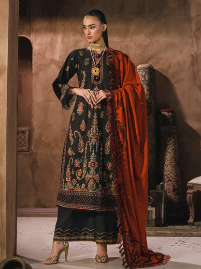 3 PC - Eshaisha Winter '25 - Stitched Slub Khaddar - Black (Embroidered)