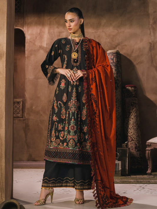 3 PC - Eshaisha Winter '25 - Stitched Slub Khaddar - Black (Embroidered)
