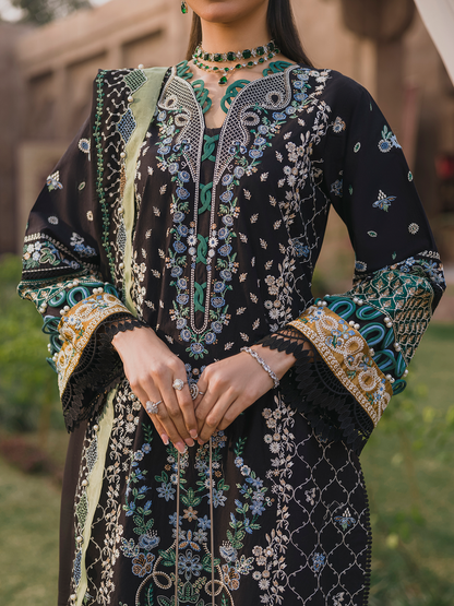 3 PC - Eshaisha Winter '25 - Stitched Slub Khaddar - Black
