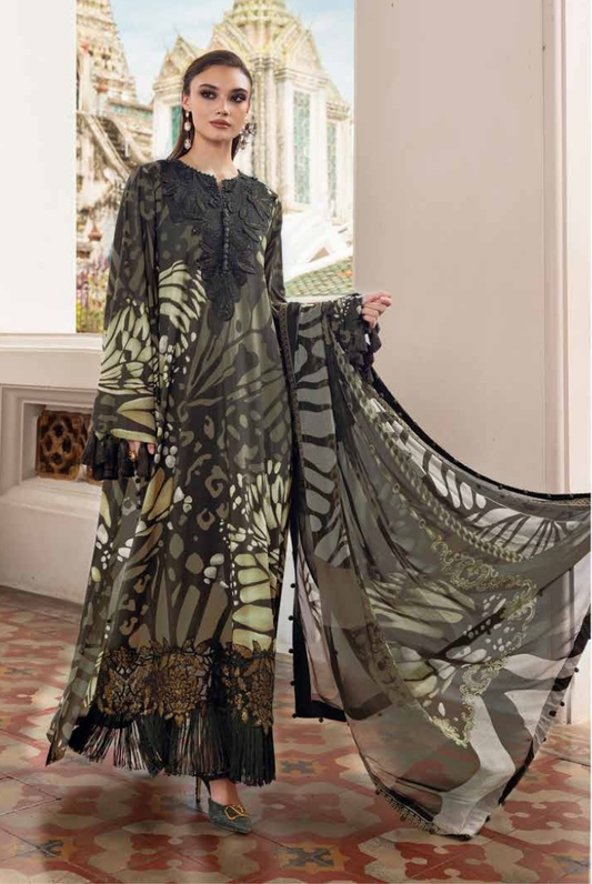 3 Piece Stitched Printed Linen Suit Maria B M Prints Winter Collection MBMP