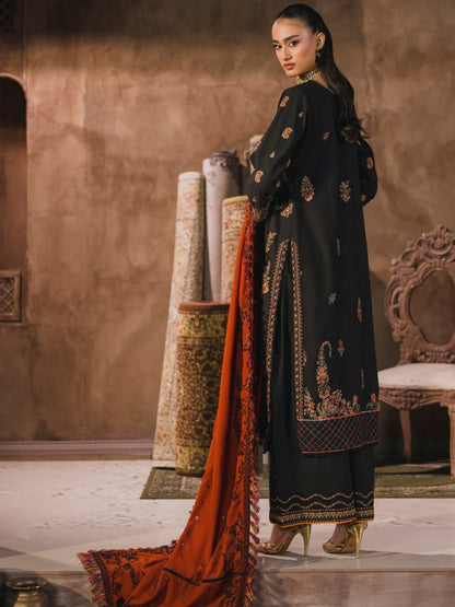 3 PC - Eshaisha Winter '25 - Stitched Slub Khaddar - Black (Embroidered)