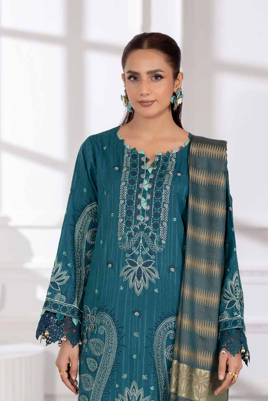 3 Piece Stitched Embroidered Winter Collection with Jacquard Shawl – Ameeli by Johra