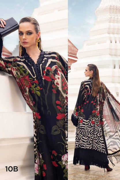 3 Piece Stitched Printed Linen Suit Maria B M Prints Winter Collection MBMP