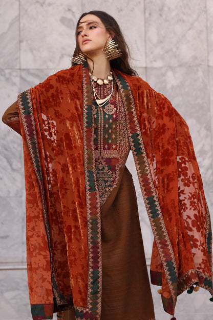 3-pc Stitched Embroidered Dyed Leather Shirt