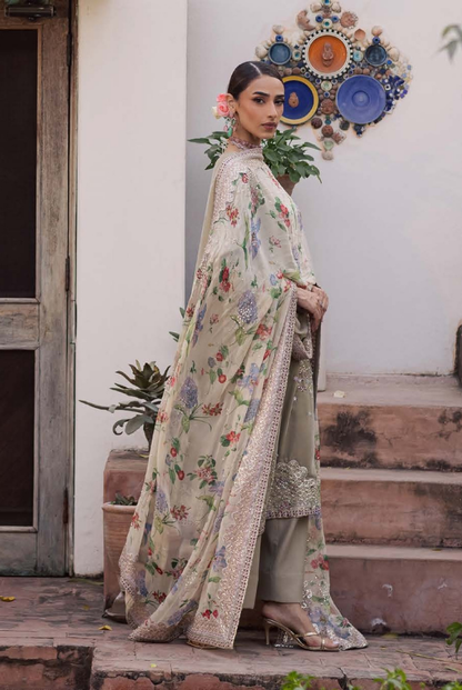 3 Piece Stitched Embroidered Velvet Suit with Shawl | Luxury Wedding Wear MAYA by Nureh