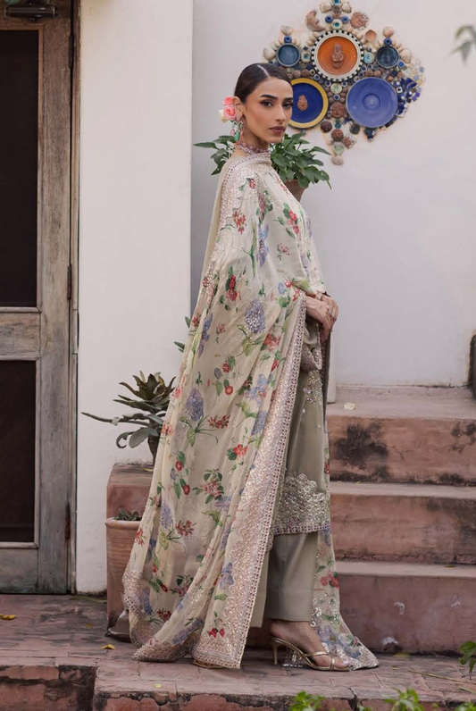 3 Piece Stitched Embroidered Velvet Suit with Shawl | Luxury Wedding Wear MAYA by Nureh
