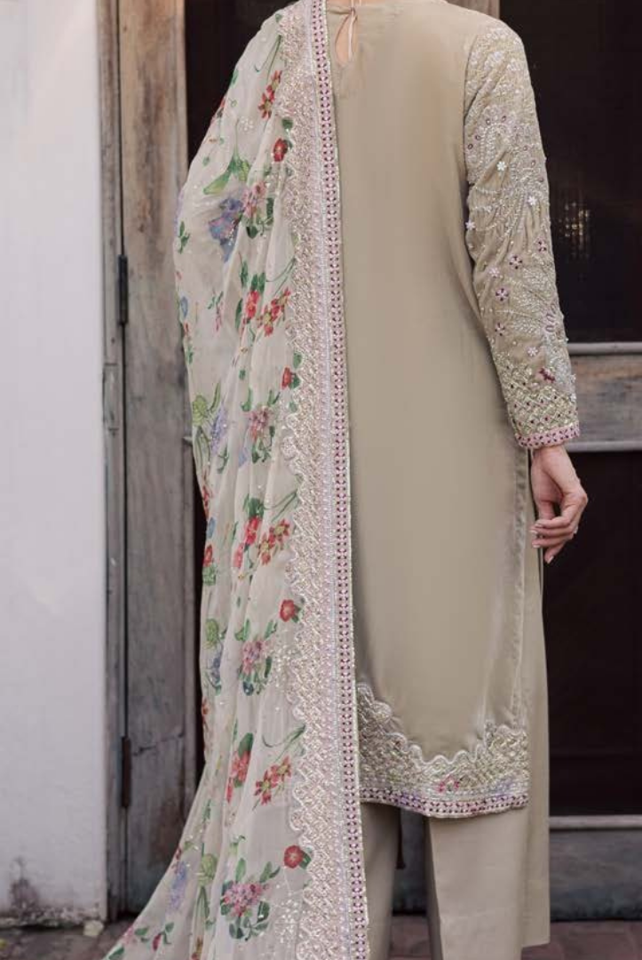 3 Piece Stitched Embroidered Velvet Suit with Shawl | Luxury Wedding Wear MAYA by Nureh