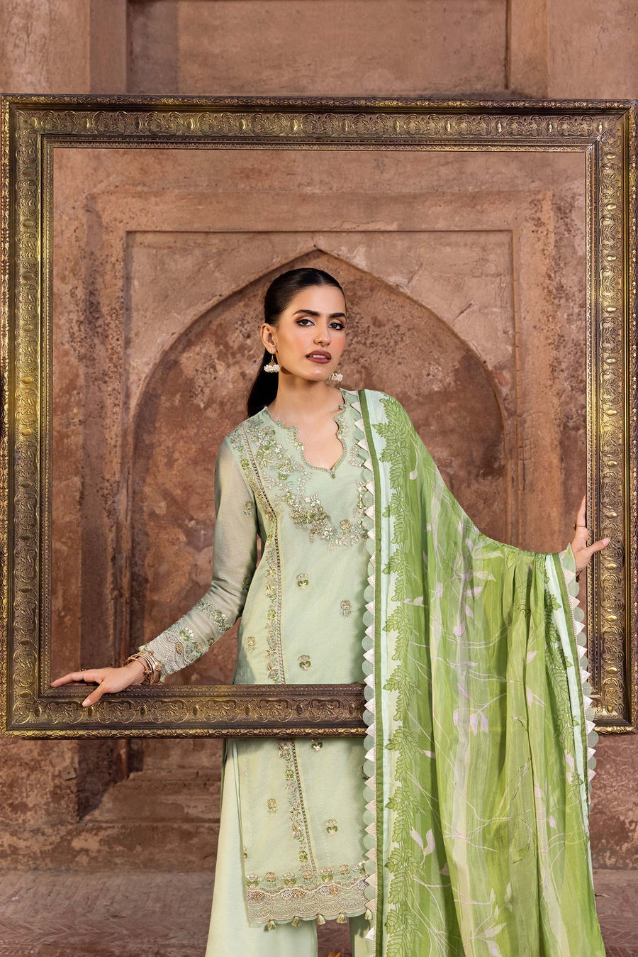 3 Pc Stitched Embroidered Silk Cotton Net Suit