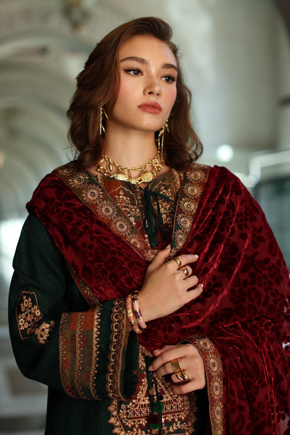 3-pc Stitched Embroidered Dyed Leather Shirt