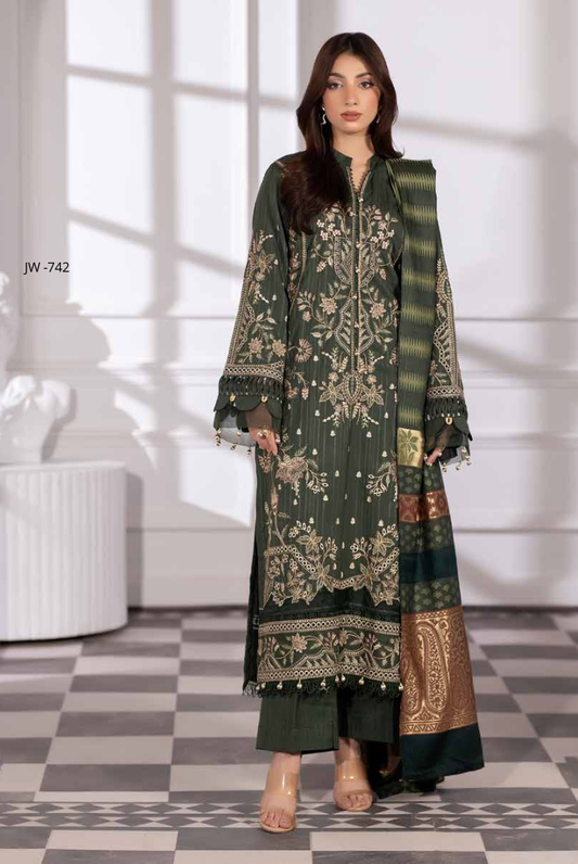 3 Piece Stitched Embroidered Winter Collection with Jacquard Shawl – Ameeli by Johra