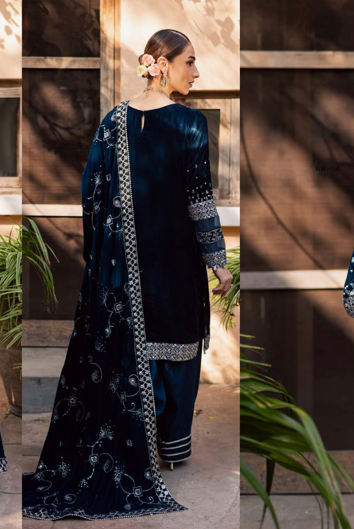 3 Piece Stitched Embroidered Velvet Suit with Shawl | Luxury Wedding Wear MAYA by Nureh