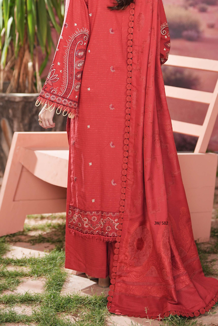 3 Piece Stitched Embroidered Dhanak Suit with Velvet Jacquard Shawl | Vihana by Johra JW