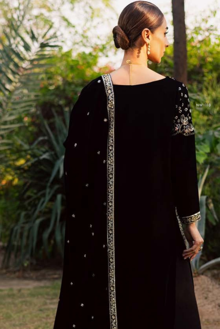 3 Piece Stitched Embroidered Velvet Suit with Shawl | Luxury Wedding Wear MAYA by Nureh