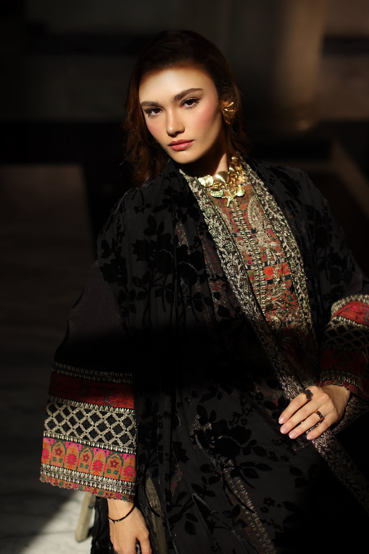 3-pc Stitched Embroidered Dyed Leather Shirt