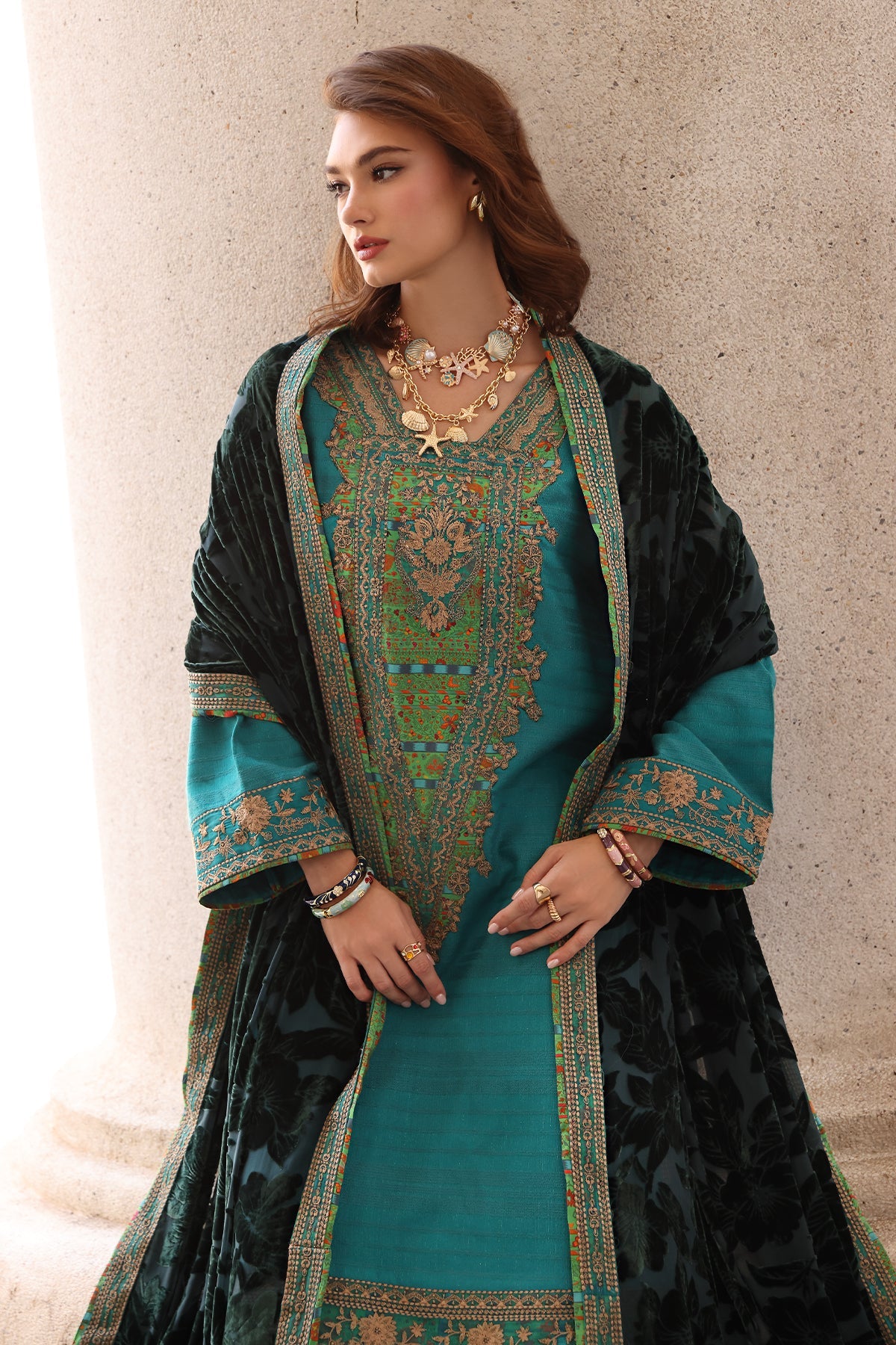 3-pc Stitched Embroidered Dyed Leather Shirt