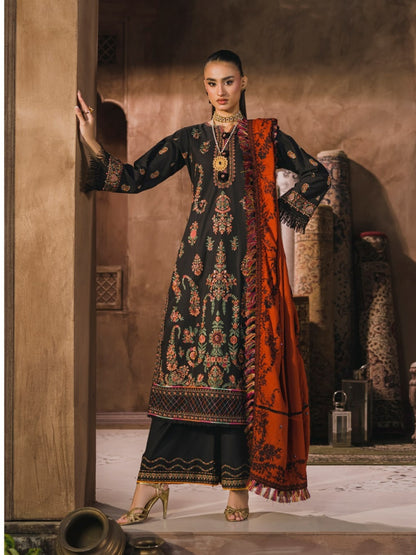 3 PC - Eshaisha Winter '25 - Stitched Slub Khaddar - Black (Embroidered)