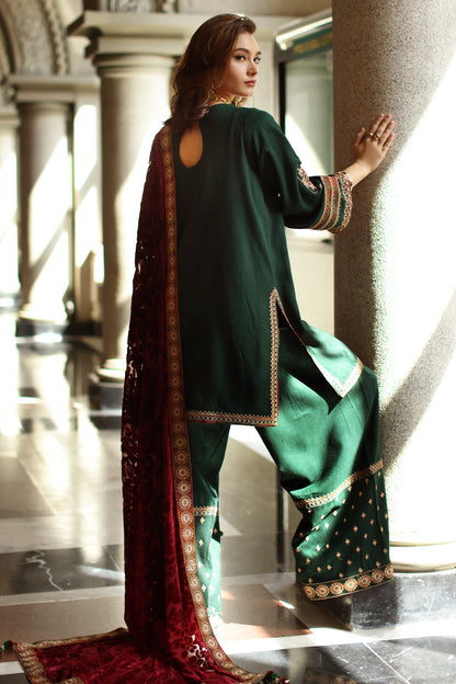 3-pc Stitched Embroidered Dyed Leather Shirt