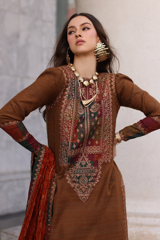 3-pc Stitched Embroidered Dyed Leather Shirt