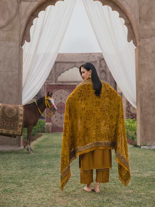 3 PC - Eshaisha Winter '25 - Stitched Slub Khaddar - Mustard