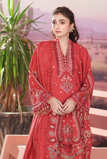 3 Piece Stitched Embroidered Dhanak Suit with Velvet Jacquard Shawl | Vihana by Johra JW