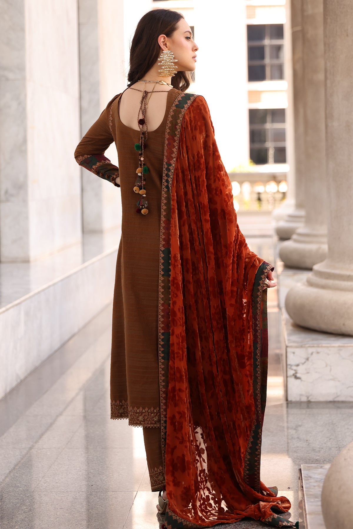 3-pc Stitched Embroidered Dyed Leather Shirt