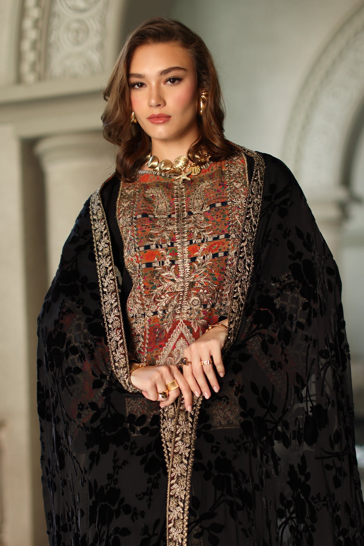 3-pc Stitched Embroidered Dyed Leather Shirt