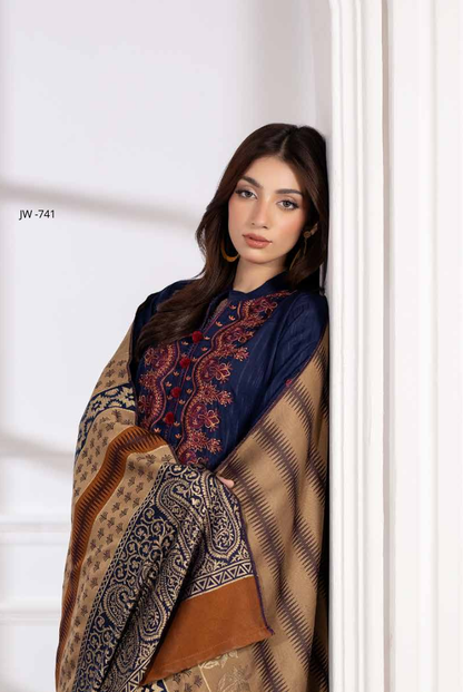 3 Piece Stitched Embroidered Winter Collection with Jacquard Shawl – Ameeli by Johra