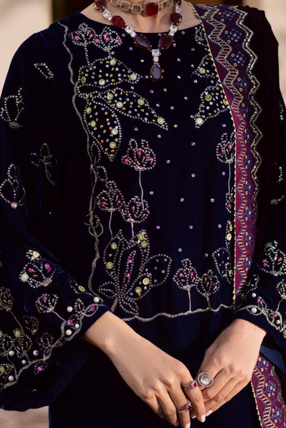 3 Piece Stitched Embroidered Velvet Suit with Shawl | Luxury Wedding Wear MAYA by Nureh