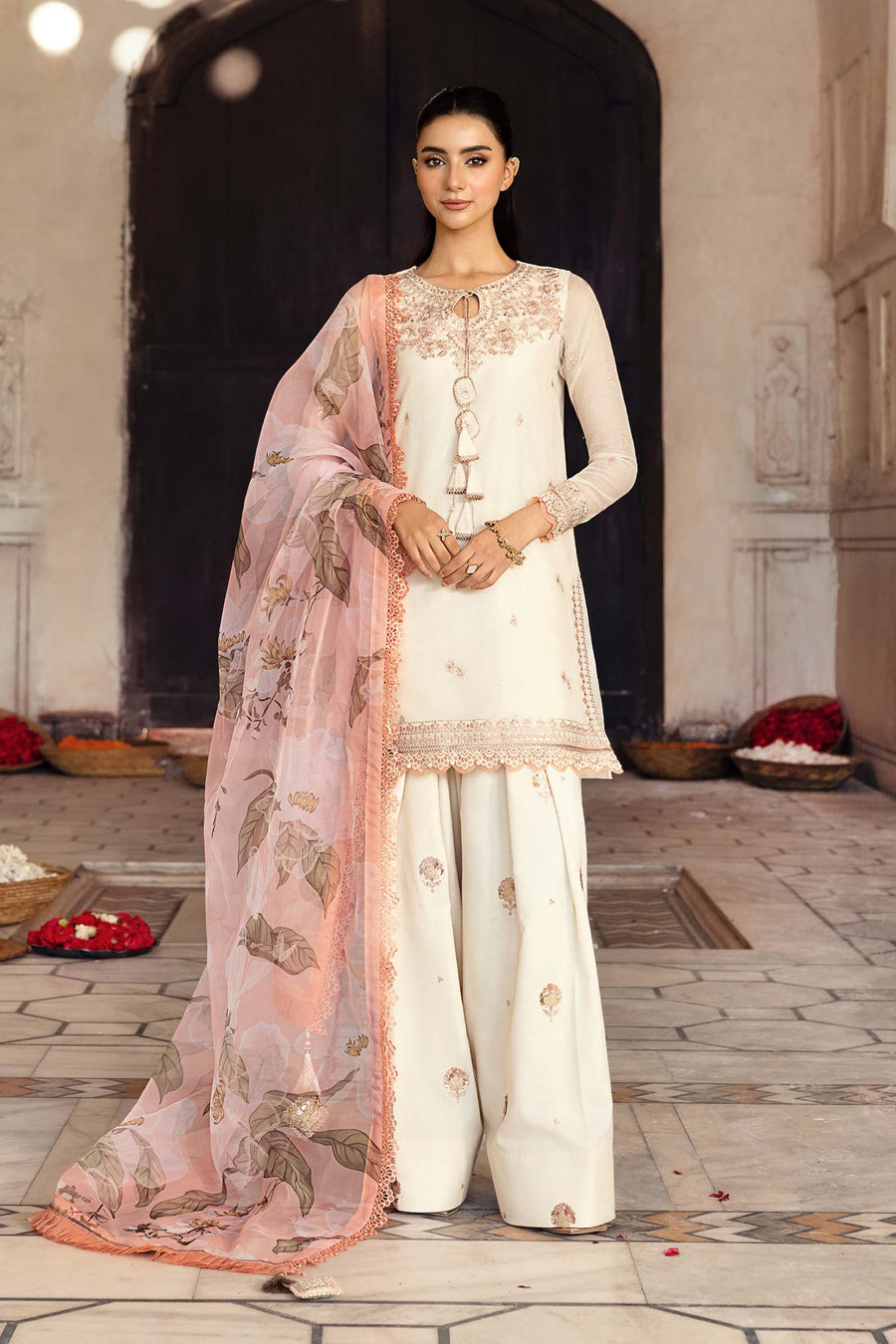 3 Pc Stitched Embroidered Silk Cotton Net Suit