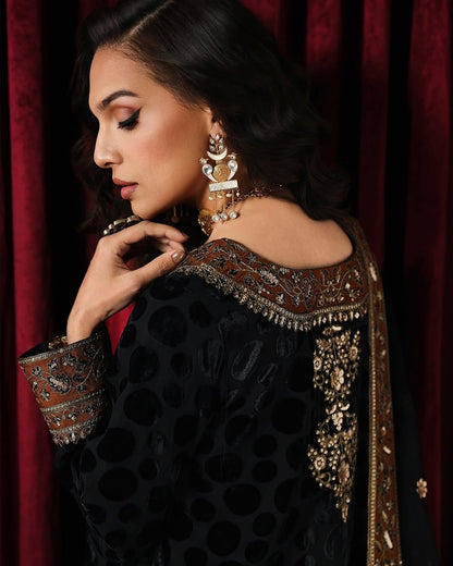 Charizma Signora Vol-II - Stitched Plachi Velvet 3-Pc - Classic Black (CVT5-14)