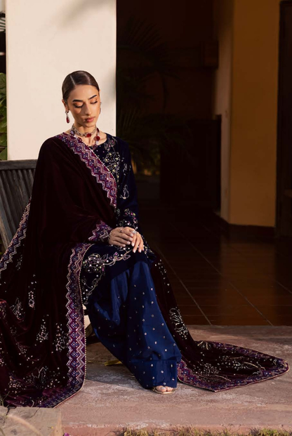 3 Piece Stitched Embroidered Velvet Suit with Shawl | Luxury Wedding Wear MAYA by Nureh