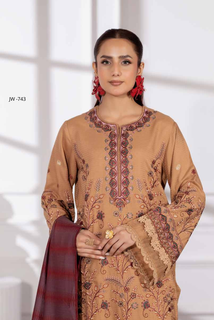3 Piece Stitched Embroidered Winter Collection with Jacquard Shawl – Ameeli by Johra