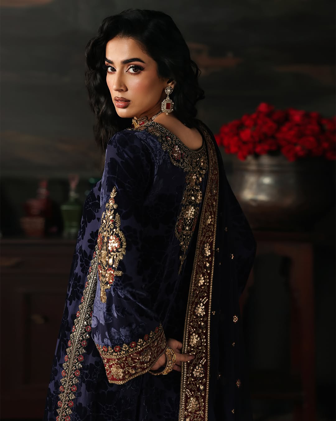 Charizma Signora Vol-II - Stitched Plachi Velvet 3-Pc - Royal Navy (CVT5-11)
