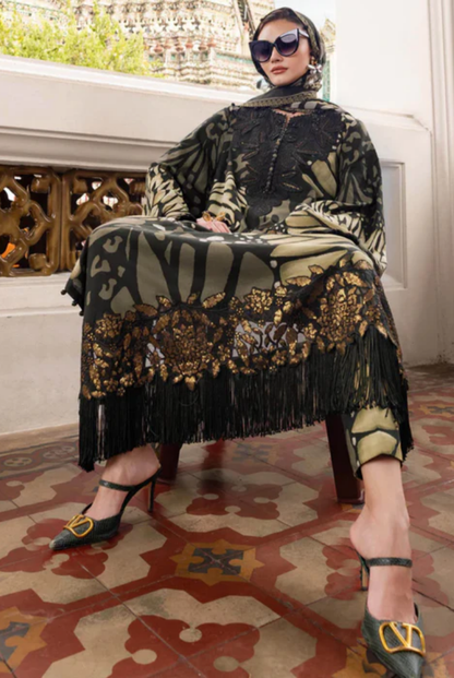 3 Piece Stitched Printed Linen Suit Maria B M Prints Winter Collection MBMP